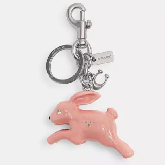 Coach Pink Enamel Rabbit Bagcharm/ Keychain - Picture 1 of 9